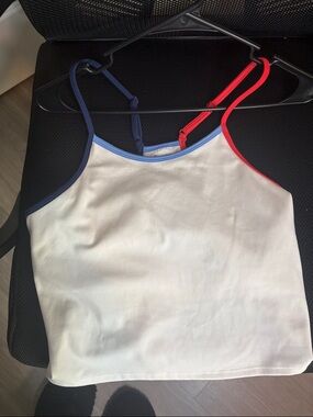 Champion White Cropped Tank with Red & Navy Straps